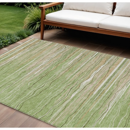 Homeroots 10' X 14' Green Beige And Ivory Striped Washable Indoor Outdoor Area Rug 597240