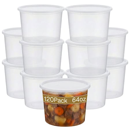Eco Harmony Products Heavy Duty Deli Container, Clear Plastic, 64oz, 120PK 804526