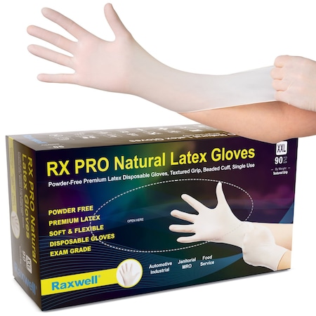 Raxwell Latex Disposable Gloves, 8.5 mil, Large, 100PK RXL70003