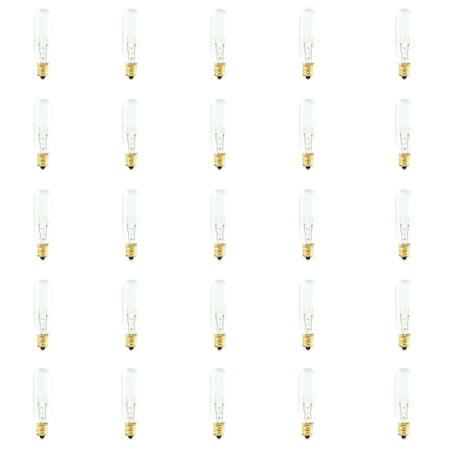 Bulbrite Incandescent Dimmable 15W Tubular T6 Bulbs, Clear, Candelabra E12 Screw Base, 2700K, 25PK 861164
