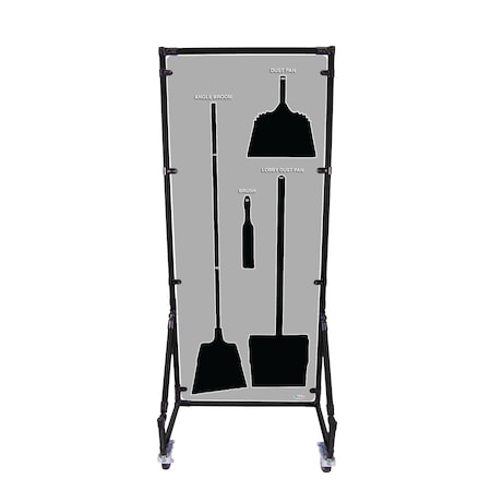 5S Supplies Housekeeping Shadow Board Broom Station V16, Gray / Black, BO, No Text HSB-V16-GRAY/BLACK-BO-NO TEXT