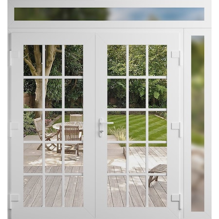 Vdomdoors Front Exterior Prehung Metal-Plastic Double Doors Clear Glass / MANUX 8151 White Silk / Office Comm MANUX8151DEXD-WS-W72+14xH80+12-LH-I