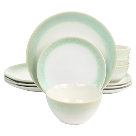 Martha Stewart 12 Piece Perry Street Piece Dinnerware Set with Green Trim 120393.12