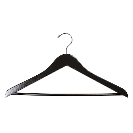 Nahanco 17in Black Gloss Flat Wooden Suit Hanger w/ Stationary Pant Bar, 100PK 8217CH