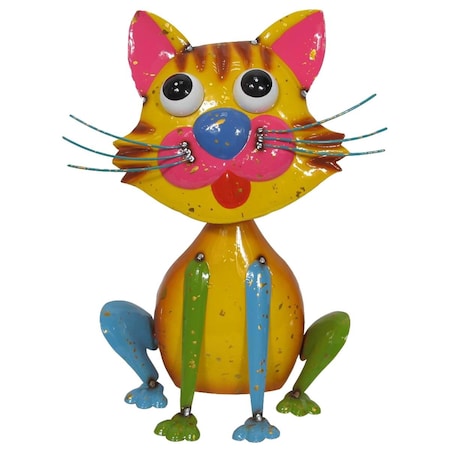 Continental Art Center Colorful Enameled Metal Body Cat Statue - Yellow 21234