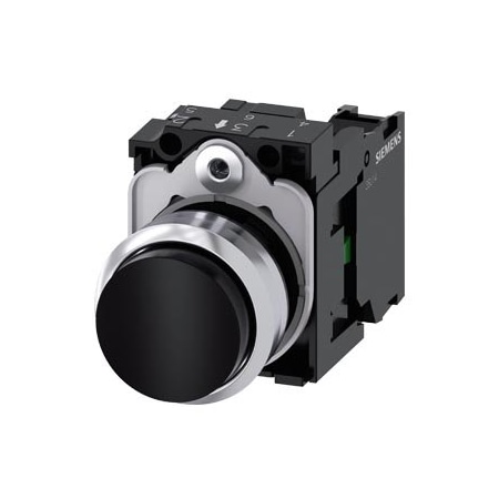 Siemens Pushbutton, 22 mm, round, metal, shiny, black, pushbutton 3SU1150-0BB10-1BA0-ZY11