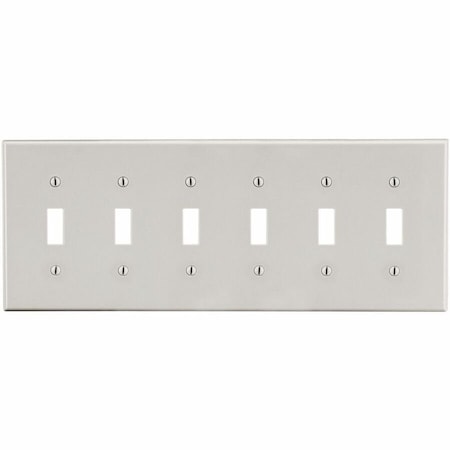 Hubbell Wiring Device-Kellems Wallplate, 6-Gang, 6) Toggle, Light Almond P6LA