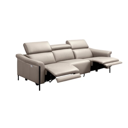 Homeroots 96" Light Gray Leather Reclining Wood USB Sofa 719568