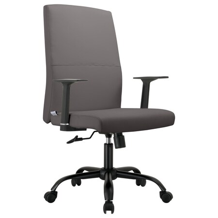 Leisuremod Evander Office Chair in Upholstered Leather & Iron Frame, Adjustable Height, Swivel & Tilt, Grey EO19GRL