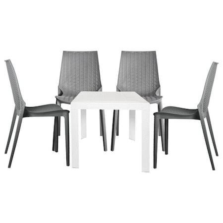 Leisuremod Kent 5-Piece Outdoor Dining Set with Dining Table and Dining Chairs, White/Grey KC19GRMT31W4