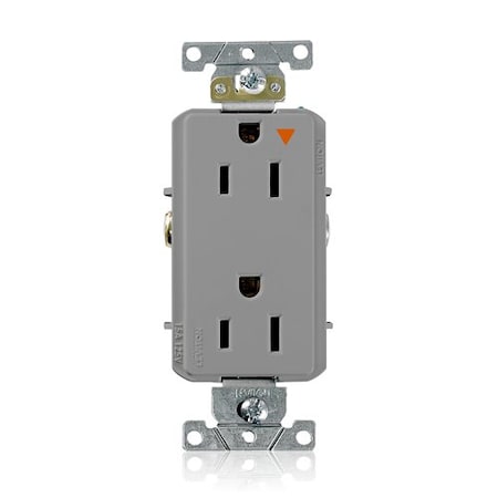 Leviton Duplex Receptacle Outlet, 15A, Gray, 125V 16262-GIG