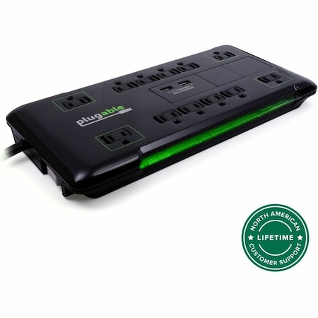 Plugable Technologies SURGE PROTECTOR POWER STRIP WITH USB AND 12 AC OUTLETS, BUILT-IN 10.5W 2-PORT US PS12-USB2B