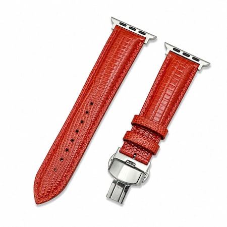 Elegani Lizard-Embossed Leather Watch Replacement Band Compatible with Apple Watch 45mm, Red LZQR-RED-45mm