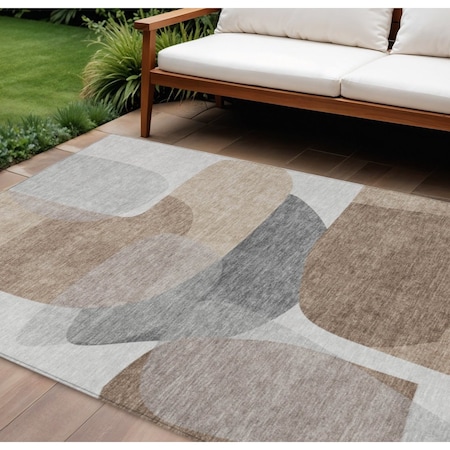 Homeroots 9' X 12' Brown And Gray Abstract Washable Indoor Outdoor Area Rug 632171