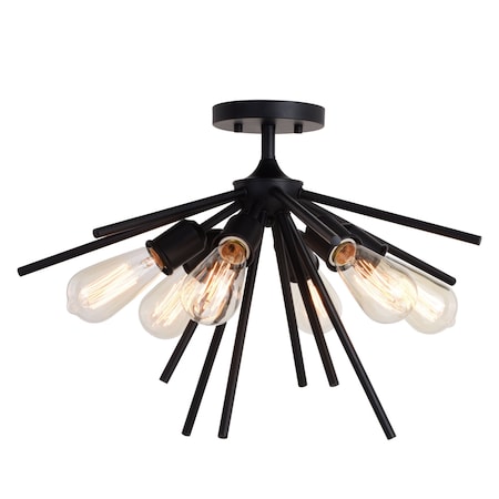 Vaxcel Estelle 24-in W Black Mid-Century Modern Sputnik Semi Flush Mount Ceiling Light C0273
