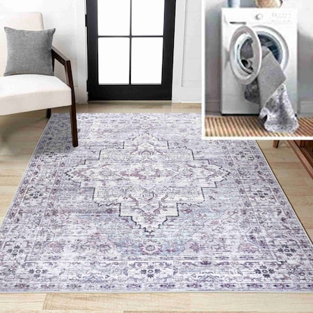 Jonathan Y Didim Boho Medallion Machine-Washable Gray/Purple 5 ft. x 8 ft. Area Rug WSH102A-5