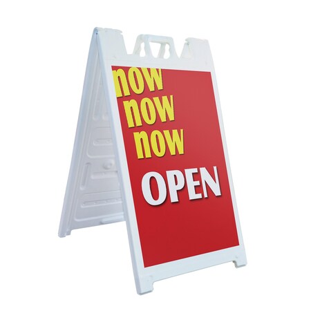 Signmission Now Open, A-Frame & 2 Decals Installed, Heavy-Duty Plastic Frame SBHD-D-2436-Now Open