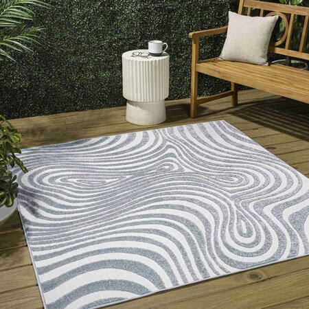 Jonathan Y Maribo High-Low Abstract Groovy Striped Light Blue/Ivory 8 ft Square Indoor/Outdoor Area Rug SCN103C-8SQ