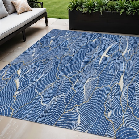 Homeroots 5' X 8' Blue Ivory And Gold Abstract Washable Indoor Outdoor Area Rug 601045