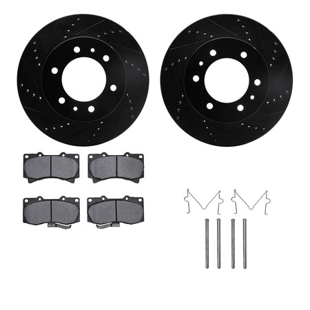 Dynamic Friction Co DFC Brake Rotor - Dimpled & Slotted - Black w/5000 Brake Pads & HW Kit 8512-93001
