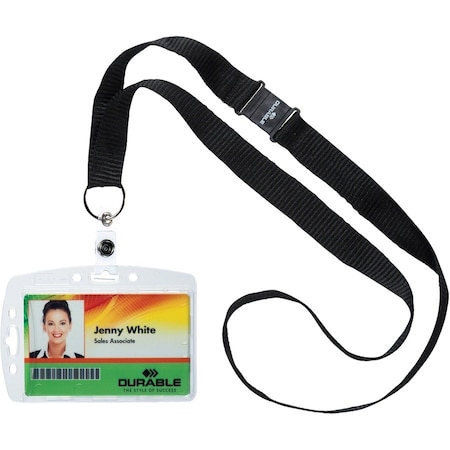 Durable Office Products Durable Shell-Style ID Card Holder, Vertical/Horizontal, With Necklace, Clear, 10/Pack 826819