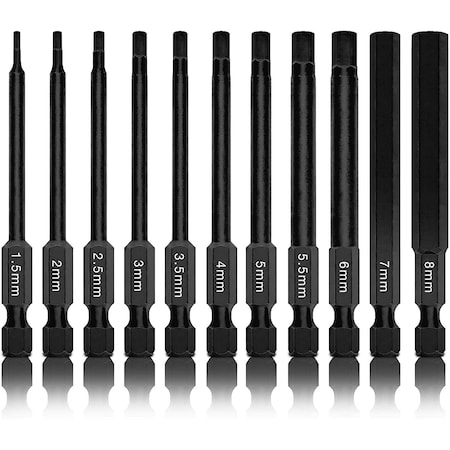 Neiko Hex Allen Power Bit Set, 11-Piece, Metric Sizes 1.5mm to 8mm, Magnetic Head Bits, Premium S2 Steel 01148A