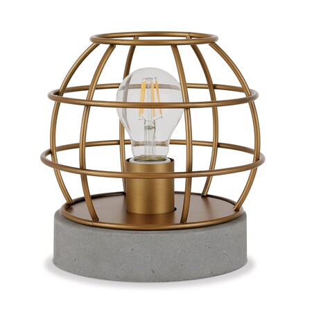 Homeroots 9" Gray Concrete Lantern Table Lamp With Brass Novelty Shade 524386