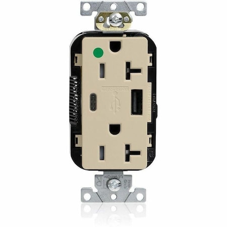 Leviton Duplex Outlet, USB A/C, Ivory, 20A, 125V M58AC-HGI