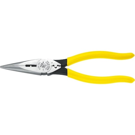 Klein Tools 8 7/16 in D203 Needle Nose Plier, Side Cutter Plastic Dipped Handle D203-8NCR