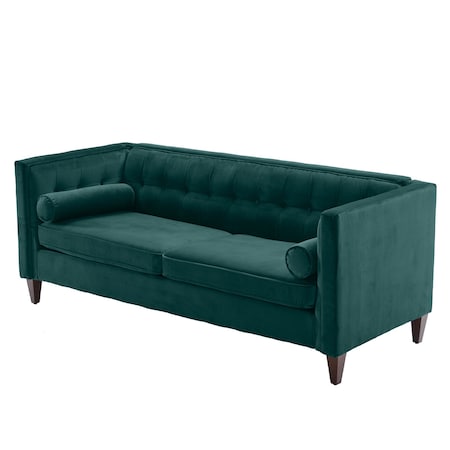 Homeroots Teal Velvet Upholstered Sofa with Bolster Pillows 473453