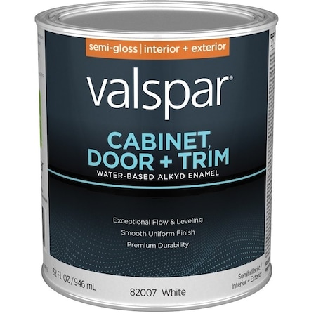 Valspar 8200 Cabinet, Door and Trim Paint Enamel, Water Base, Semi-Gloss Sheen, White Base, 1 qt 028.0082007.005
