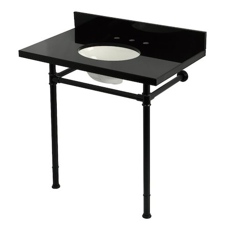 Kingston Brass 36" Black Granite Console Sink with Stainless Steel Legs, 8-Inch, 3-Hole, Black Granite/Matte Black KVPK36228K80