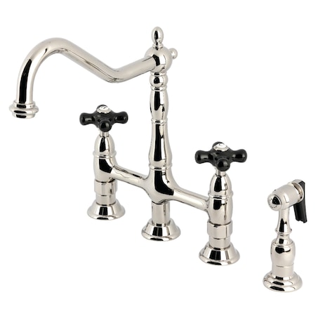 Kingston Brass Bridge Kitchen Faucet with Brass Sprayer, Polished Nickel KS1276PKXBS