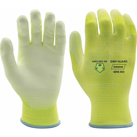 Ironwear Hi Vis Polyurethane Palm Coated A4 Cut Resistant HPPE Gloves, X-Small 4916-XS