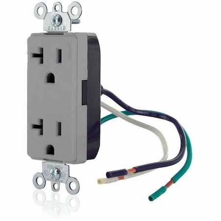 Leviton Commercial Grade Decora Receptacle, 20 Amp, 125 Volt 16352-CGY