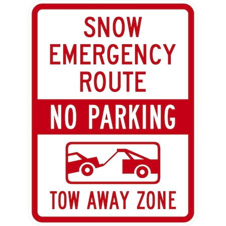 Lyle Snow Emergency Route No Parking Tow Away Zone with Grap, 18x24, Engineer Grade, White G-10060-EG_18x24