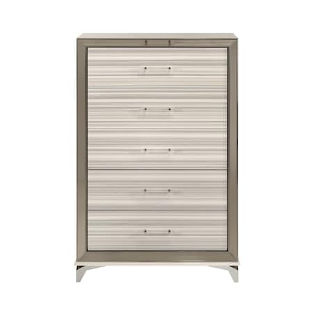 Homeroots 53" Beige And White Wood Lighted Five Drawer Dresser 564704
