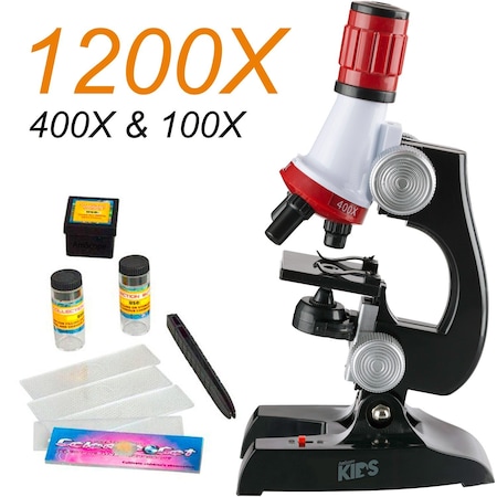 Amscope IQCrew By Kids Beginner Compound Microscope Set 100X-1200X LED + Slides Preparation Kit M28-KT1-W