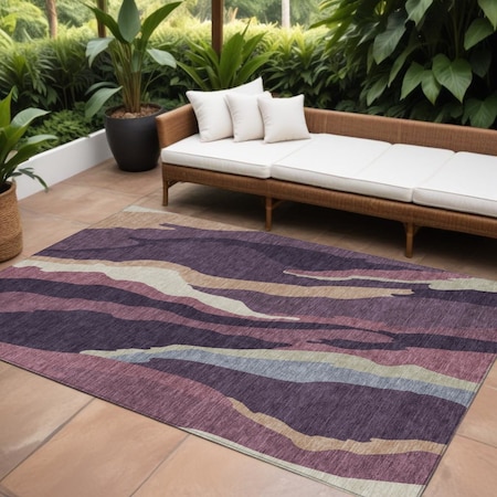 Homeroots 9' X 12' Plum Purple And Ivory Abstract Washable Indoor Outdoor Area Rug 600988