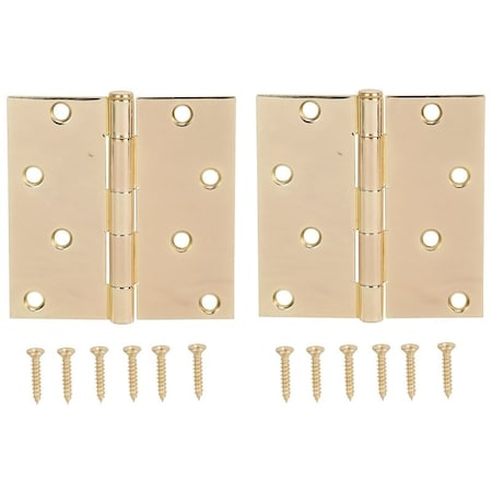 Prosource Square Corner Door Hinge, Steel, Brass, Loose Pin, 180 deg Range of Motion, Screw Mount Mounting BH-502PB-PS