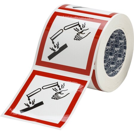 Brady GHS Corrosive Picto Label, 4in H x 4in W x .035in D, 250PK 121197