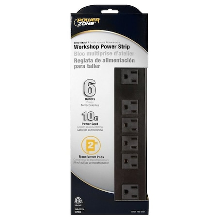 Powerzone Power Outlet Strip, 6 Socket, 15 A, 125 V OR801120