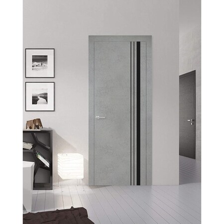 Sartodoors Modern Wood Interior Door with Hardware, Planum 0011 Concrete and Aluminum Strips, Single Panel Fra PLANUM0011ID-BTN-18