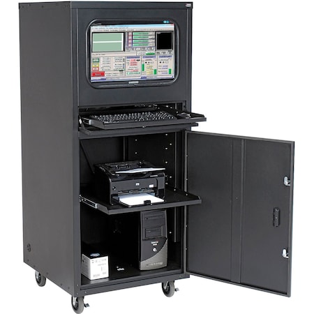 Global Industrial Mobile Heavy-Duty Computer Cabinet, Black, Assembled 239197ABK