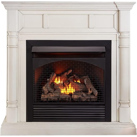 Procom Heating Full Size Dual Fuel Ventless Gas Fireplace W/ Mantel, 32,000 BTU, Remote Control, Antique White Finish FBNSD32RT-2AW
