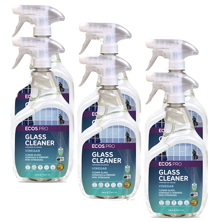 Ecos Pro Liquid Glass Cleaner, Clear, Vinegar, Trigger Spray Bottle, 6 PK PL9300/6