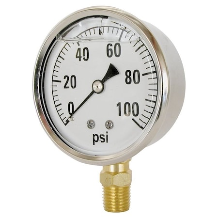 Valley Industries Pressure Gauge, Liquid Filled, Stainless Steel CS-2141GXB100