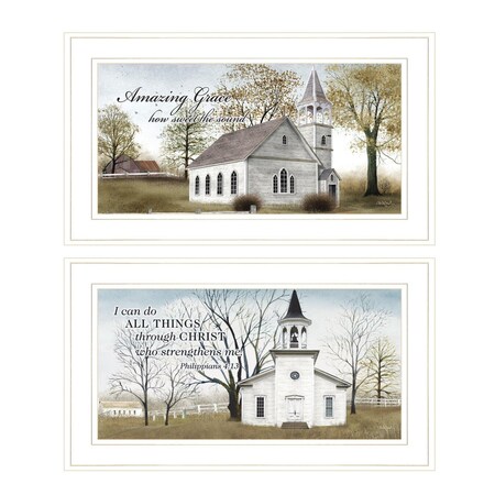 Homeroots Set Of Two Amazing Grace 2 White Framed Print Wall Art, 2PK 406652