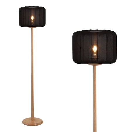 Jonathan Y Maryna 59.5 in. Minimalist Modern Teahouse Wood w/Ribbed Cocoon Pumpkin Shade LED Floor Lamp, Black/L JYL4200C