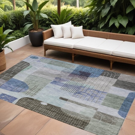 Homeroots 9' X 12' Blue Gray And Charcoal Abstract Washable Indoor Outdoor Area Rug 604376